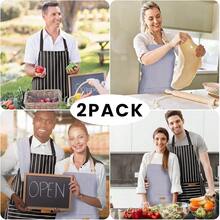 2 Pack Adjustable Bib Apron With 2 Pockets Chef CooFKing Kitchen Restaurant Aprons For Women Men,Blue/FFBlackssstripes - Blue/FBlacksstripes - View 8