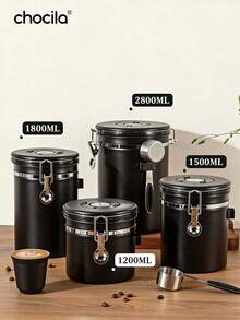 choxila 1个1.2升/1.5升/1.8升咖啡罐，咖啡豆密封储存罐，不锈钢厨房食品储存容器，带日期追踪器和量勺，咖啡配件，适用于研磨咖啡、咖啡豆、茶叶、糖、面粉、谷物等。 - Jar - 查看 10