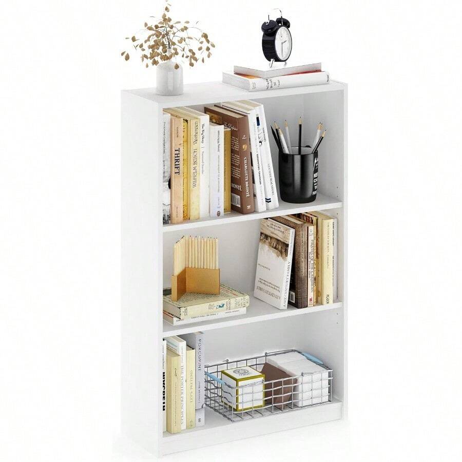 JAYA Book Shelf 3-Tier Bookshelf Bookcase With Adjustable Shees 9.5 X 24.5 X 40.3 For Living Room Bedroom Home Office White - 白色 - 查看 1