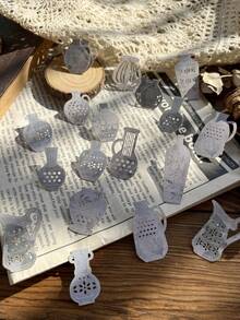 30Pcs 15 Style Vintage Hollow Cup House Vase Theme Paper Stickers Objects Life Literature Art Junk Journaling Planner Scrapbooking Decorative DIY Craft Material Sticker Scrapbook Supplies Stationery - Multicolor - View 2