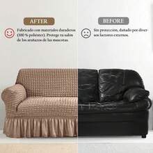 3 Piezas Cubre Sillones para Sala con Falda para 1Plaza 2Plazas 3 Plazas,Fundas de Sofá Elásticas Decorativa Diseño Protege de Manchas y Desgaste Decoración Sala-Capuchino - Capuchino - Ver 5