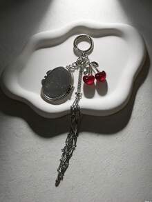 1pc Elegant Valentine's Day/Birthday Gift Silver Lipstick Net Keychain, Y2K Bag Charm Fashion Lipstick Hand Cream Chain Pendant, Heart Mirror Bow Cherry Keychain Car Key Chain - Silver - View 17