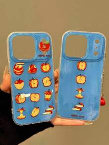 New Fashion Oil Painting Red Apple Pendant Phone Case Compatible With IPhone 17 Pro Max 16 15 14 13 12 Pro Max 14 Plus 15 Plus 16 Plus 17 15 16 11 Summer Lovely Fruit Shockproof Blue Back Cover Shell - Blue Background Grid - View 3