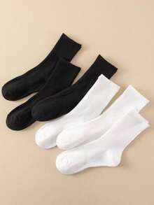 6 perechi de talie albă-neagră fără modele pentru sport zilnic, simplu și versatil, și ținute de sală pentru băieți și fete, ținute zilnice esențiale pentru sport în campus, șosete moi, prietenoase cu pielea, confortabile, respirabile și rezistente la mirosuri, pentru bărbați și femei