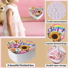 Bộ tranh đính đá DIY 1 cái/8 cái kèm hộp đựng trang sức, họa tiết hoa hướng dương cầu vồng, hoa hồng tím, bướm, cúc, mèo, tranh đính đá hình dạng đặc biệt, hộp đựng trang sức đựng nhẫn, vòng cổ, vòng tay di động, hộp đựng đồ trang điểm có gương, phụ kiện để bàn bằng nhựa và thủy tinh, giá đựng bông tai và dây buộc tóc - Thiết kế tối giản cá nhân hóa, quà tặng Giáng sinh, Lễ Phục sinh, Năm mới, Ngày Valentine, Sinh nhật cho người thân yêu, trang trí bàn làm việc thanh lịch. - Nhiều màu - Xem 10