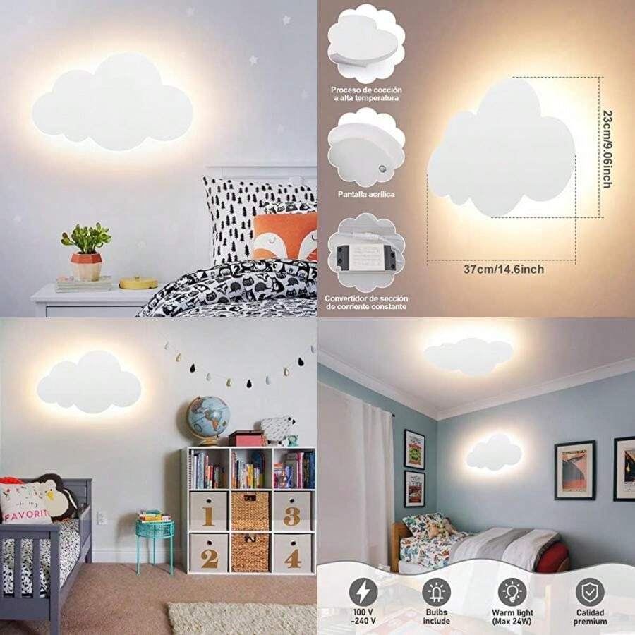 lampara de pared para niños, lampara de pared interior, Lámpara Moderno creativa , Adecuado para dormitorios, habitaciones de niños, Carcasa blanca - fuente de luz cálida(Blanco) - Multicolor - Ver 1