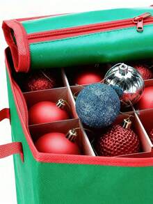 128-Slot Christmas Ornament Storage Box With Adjustable Dividers - Holds 3-Inch Ornaments, Dual Zipper Closure, 600D Tear-Resistant Fabric (Green)