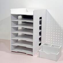 7-Tier Desktop File Organizer, White Paper Storage Rack With Drawers, Office File Management Organizer For Home Office, Study And Dorm