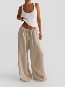 2026 Style Elastic Micro Ribbed Slim Fit Casual Vacation Women's Wide Strap U-Neck White Tank Top, Suitable For All Seasons Summer - White - View 2