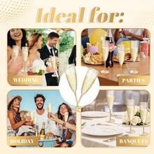 PUREDOVE 2/6/12pcs Plastic Champagne Flutes - Gold Glitter Champagne Glasses Reusable - Perfect For Thanksgiving, Weddings, Birthday, Bridal Showers - 金色 - 查看 6