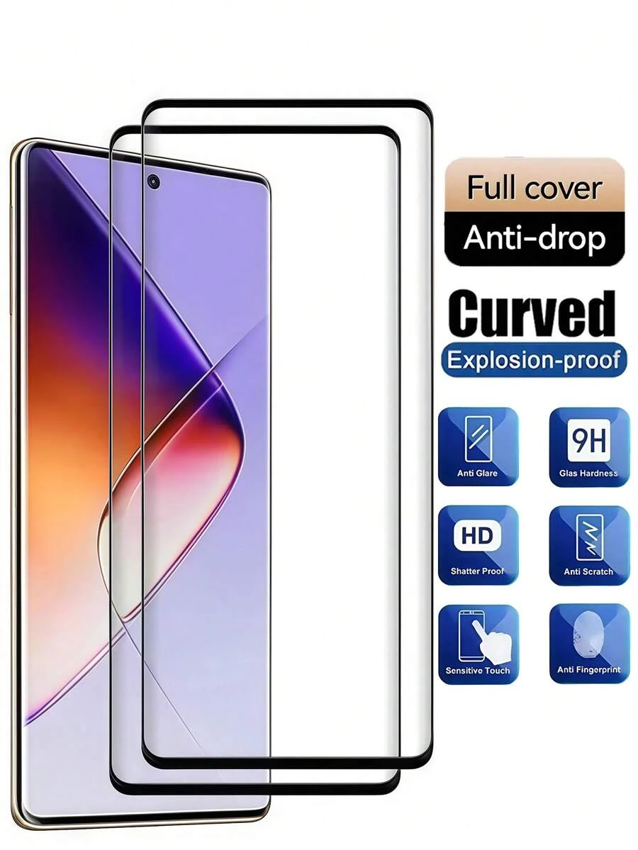 2片装3D曲面高清钢化玻璃屏幕保护膜，兼容三星Galaxy S23 S22 S25 S24 Ultra//红米Note 15 14 13 Pro+ 4G 5G/荣耀/Realme/OPPO/VIVO/一加等机型，9H硬度防爆防刮，支持指纹识别。