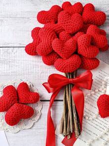 3件套情人节手工钩编爱心花环套装，经典风格布艺爱心主题悬挂装饰，DIY手工爱心饰品，是情人节派对、办公室和家居装饰的理想之选。 - 彩色 - 查看 4