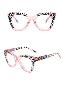 1 Pair Leopard Print Oversized Retro Personalized Transparent Eyeglasses, Oval Versatile Clear Lens - 02413-豹紋 - 查看 5