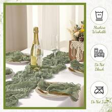1pc Cheese Cloth Table Runner + 6pcs Cheese Cloth Napkins, Table Runner And Napkin Set, Suitable For Home Decor, Dining Table, Wedding, Birthday Party And Other Occasions - Green - View 6