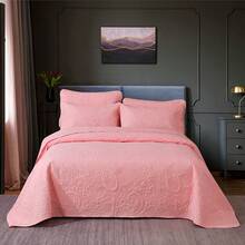 Modern Style, Polyester Fiber, Embossed Bedspread 3 Pieces Set, Stain Resistant, Suitable For Living Room, Bedroom, Hotel - Pink - View 14