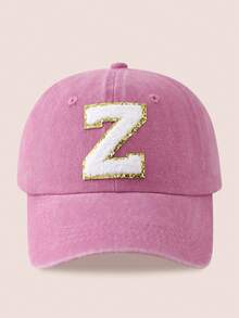 1顶男女通用26字母水洗棒球帽，遮阳帽，适合户外活动和日常佩戴，防紫外线 - 金標-粉紅水洗帽 - 查看 20