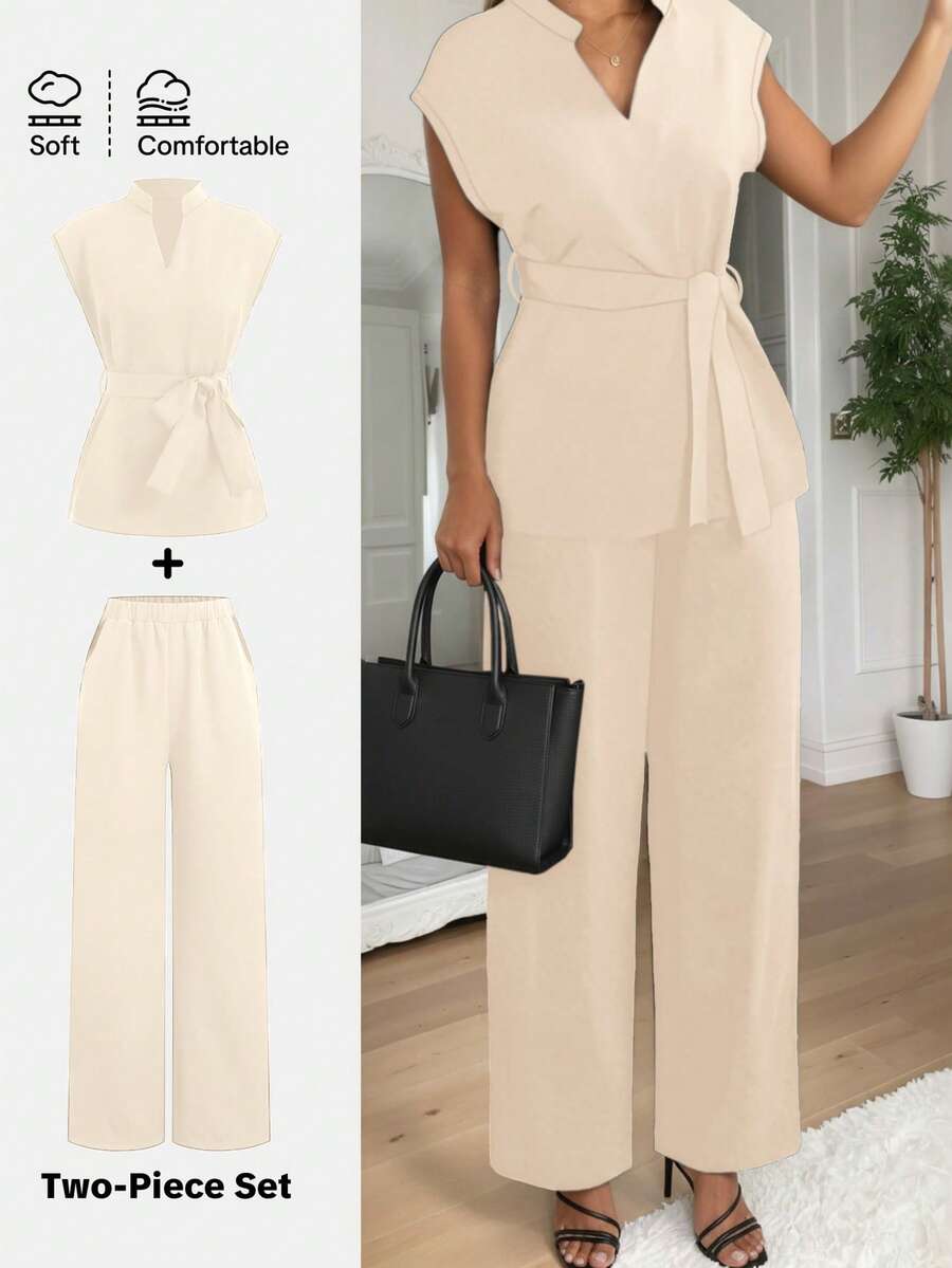 Women's Solid Color Round Neck Long Sleeve T-Shirt And Pants Casual 2 Pieces Set