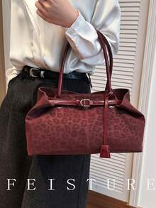 FEISTURE 1件装豹纹大容量单肩斜挎包，时尚PU材质女士手提包，磁扣开合，适合女孩、女士、大学生、年轻职业人士，非常适合工作、商务、通勤、上学等场合。 - 紅色 - 查看 8