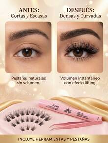 Kit DIY de extensión de pestañas en racimos 9-14 mm MIX con efecto natural y acabado artesanal, diseñado para maquillaje de ojos en casa de forma práctica y sencilla. Set completo de pestañas postizas tipo clúster fabricadas con fibra sintética de alta calidad, suaves, ligeras y cómodas para uso diario. Incluye variedad de longitudes para crear diseños personalizados, logrando pestañas visualmente densas, curvadas y bien definidas. Ofrece múltiples opciones de rizo C, CC, D, D+, DD y CURL, ideales para adaptar el estilo a diferentes formas de ojo y preferencias de maquillaje. El set integra herramientas DIY esenciales como pluma de doble punta BOND + SEAL para fijar y sellar, además de pinzas ergonómicas para una aplicación precisa. Ideal para principiantes y usuarias con experiencia que buscan autonomía, control y versatilidad en su rutina de maquillaje de pestañas. - Negro - Ver 5