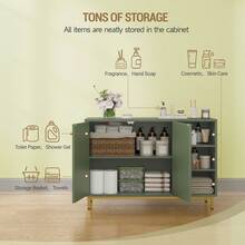 HaluPeit Meuble de Salle de Bain, Meuble de Rangement, Armoire Salle de Bain, Placard Rangement avec 2 Portes, Compartiment Ouvert, Meuble Bas Rangement, Salle de Bains, Le Salon, Vert Forêt - Vert - Voir 4