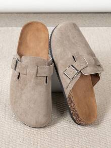 男士休闲纯色套脚穆勒鞋，舒适防滑软底，圆头设计，舒适织物鞋面，PVC鞋底，套脚式设计，适合全年户外活动，有秋冬季保暖款和非保暖款可选。 - 卡其色 - 查看 6