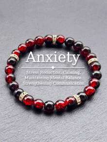 8mm Orange Quartz, Red Gradient, Wealth Gemstone Elastic Bracelet - Prosperity Blessing, Perfect Gift For Any Occasion - Pomegranate Red - View 1