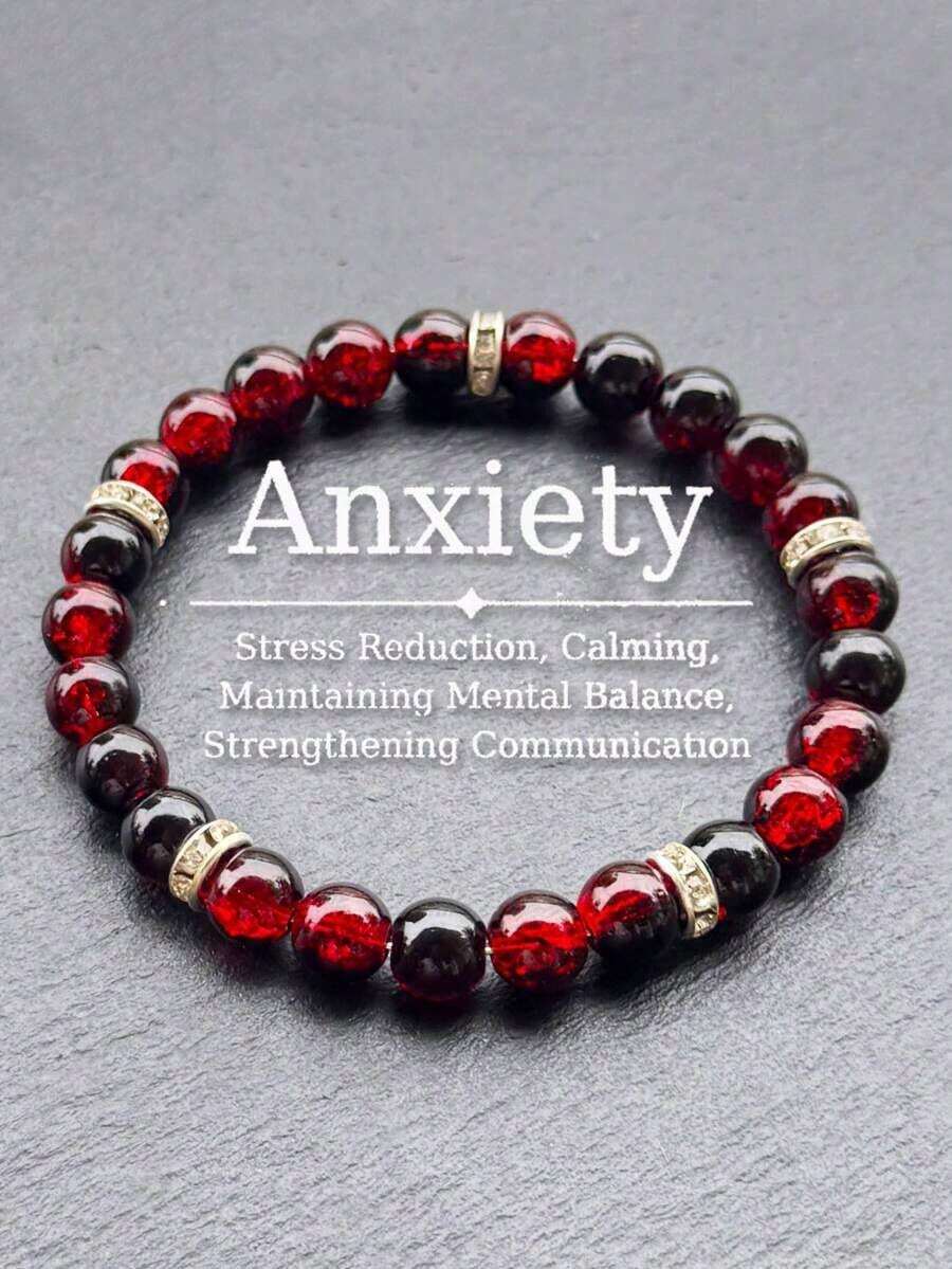 8mm Orange Quartz, Red Gradient, Wealth Gemstone Elastic Bracelet - Prosperity Blessing, Perfect Gift For Any Occasion - Pomegranate Red - View 1