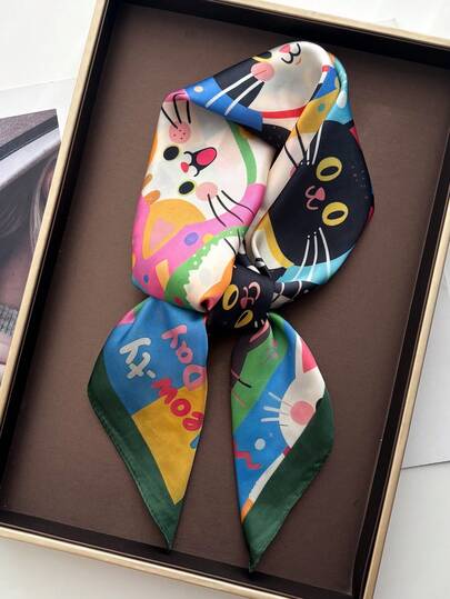 1 pieza Pañuelo cuadrado de 27.5" con estampado de flores y paisley en estilo bohemio, pañuelo versátil para mujer, diadema, cuello y chal de protección solar casual y de moda para complementar tu atuendo