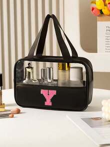 1pc Multi-Functional PVC Toiletry Bag, Transparent PVC Cosmetic Bag, Large Capacity Makeup Bag, DIY Letter Design Makeup Bag, Waterproof Travel Organizer Bag, Minimalist Letter Patch Travel Cosmetic Bag, Suitable For Cosmetics, Perfume, Beach, School, Bathroom, Festivals, Mother's Day, Christmas, Great Gift For Mom, Family, Friends - Multicolor - View 72