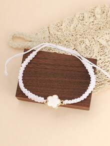 1pc Fashionable Minimalist Lucky Clover Handmade Woven Drawstring Bracelet, Adjustable Size, Versatile & Elegant For Women And Girls - Five-leaf Clover Bracelet - View 8