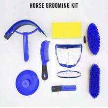 8件套马匹护理套装，带收纳袋，包括马刷、梳子、刮汗器、吸水海绵及其他马匹清洗和护理配件