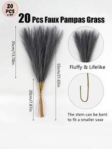 5/20 piezas Pasto pampa falso grande y esponjoso, flores artificiales de seda gris Pompas ramas para rellenar jarrones, decoración del hogar bohemia, boda, fiesta, sala de estar - Multicolor - Ver 6