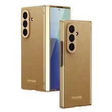 VIETAO Leather All-In-One Full Coverage Electroplated Material Faux Leather Full-Coverage Protective Phone Case Compatible With Samsung Galaxy Z Fold 7 6 6 5 4 Fold7 Fold6 Fold5 Fold4 With Tempered Glass Screen Protector Mobile Cover Spring Gift - Desert Gold - View 13