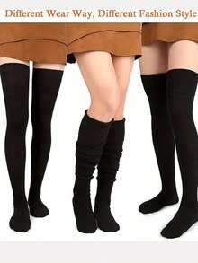 1双/2双装竖条纹过膝袜，保暖柔软，适合18-35岁女性，柔软竖条纹设计，适合日常穿着、聚会和送礼，经久耐用，四季皆可机洗。 - 彩色 - 查看 2