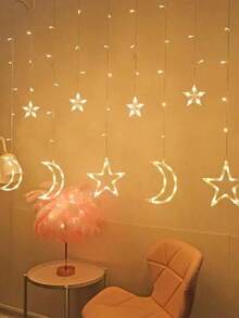 1pc 138L Moon & Star Window Curtain Light, 8 Modes USB Camping Decor Lamp, Star String Lights, LED Pentagram Fairy Lights, Suitable For Christmas, Festivals, Weddings, Holidays - Ánh sáng ấm áp - Xem 3