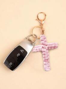 Cross Keychain Macrame Woven Jesus Keyring Christian Bag Charm Car Accessory Boho Gift For Women Men Holiday Birthday Wedding Party Favor Sister Friend - 彩色 - 查看 8