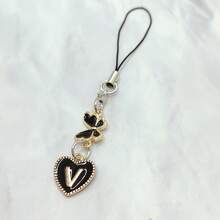 1pc Metal Heart & English Letter A-Z Pendant Phone Lanyard, Black Vintage Style A-Z Letter & Elegant Butterfly Phone Charm