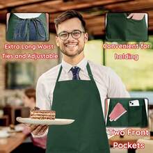 4 Pack Chef Apron, Waterproof Apron, Adjustable Apron With 2 Pockets For Men Women, Apron For CooFKing BaFKing Restaurant(Green),Green - Màu xanh lá - Xem 6