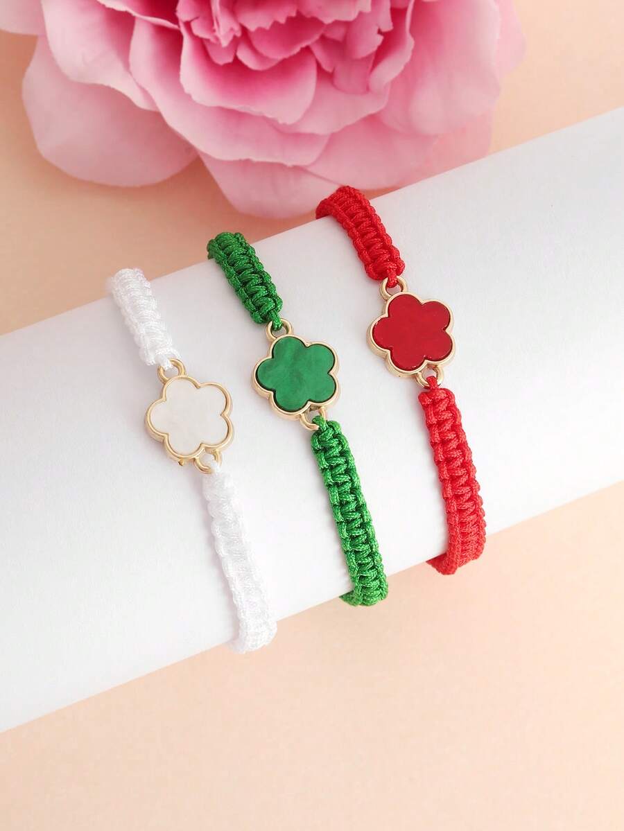 1pc Fashionable Minimalist Lucky Clover Handmade Woven Drawstring Bracelet, Adjustable Size, Versatile & Elegant For Women And Girls - Five-leaf Clover Bracelet - View 1