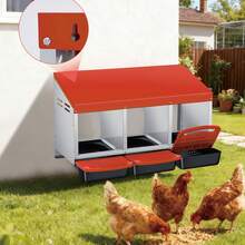 Techigher Chicken Nesting Boxes, 3/4 Hole Metal Chicken Egg Laying Box With Pull-Out Trays And Rollout Egg Collection For ChickenCoop - Orange, 3 Hole - View 4