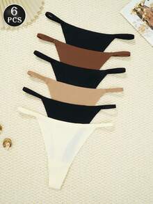 6pcs/Pack Low Waist Sexy Thong Panties, Breathable T-Back Seamless G-String, Women's Daily Wear, Women's Lingerie & Sleepwear - Multicolor - View 4