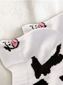5 Pairs/10 Pairs (Random Style) Spring/Summer Black & White Cartoon Cow Ear Cut Ankle Socks, Cute Japanese Style Short Women Socks - Multicolor - View 9