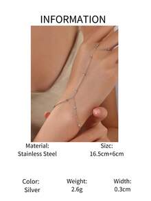 1pc Stainless Steel Charm Bracelet Ring Finger Chain, Unique & Fashionable Design For Women, Random Bead Count - Silver - View 4