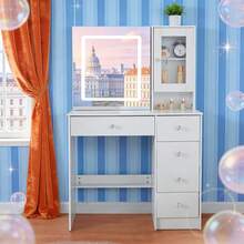 White Dressing Table With LED Lighted Mirror Makeup Desk 5 Drawers Vanity Table - White - View 6