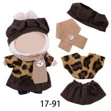 17cm Doll Clothes Set (Doll Not Included), Cute & Fashionable, Includes Dress, Leopard Print Top, Scarf, And Hat, Suitable For Dolls - Multicolor - View 1