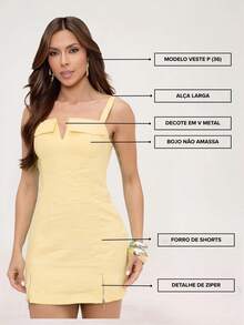 Divina Gata Women's Short Tailored Jumpsuit With V-Neck 9781 - Light Yellow - View 5