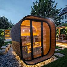 Sauna exterior de abeto carbonizado de lujo con pared de vidrio panorámica| Retiro de Bienestar en el Patio Trasero - Vapor húmedo - Ver 3