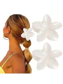 2012年2月6日 女士花朵爪夹，简约发饰，适合海滩度假，发夹 - 白色 - 查看 4