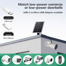 Panel solar portátil de 3W, adecuado para cámaras de ; Panel solar de vidrio monocristalino de 5V y 360° ajustable, adecuado para timbres, luces y ventiladores de exterior. - Negro - Ver 5