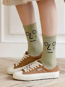 5/10 Pairs Women's Crew Socks, Funny Expression Graphic, Solid Color, Versatile, Sports Socks Suitable For Various Occasions - Multicolor - View 11